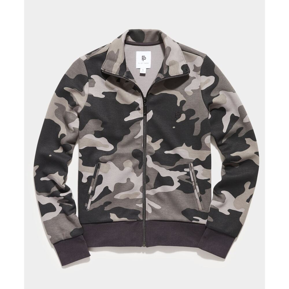 Flint Park Court Jacket Tennis Black Camo Active Organic Cotton Full Zip NWT L